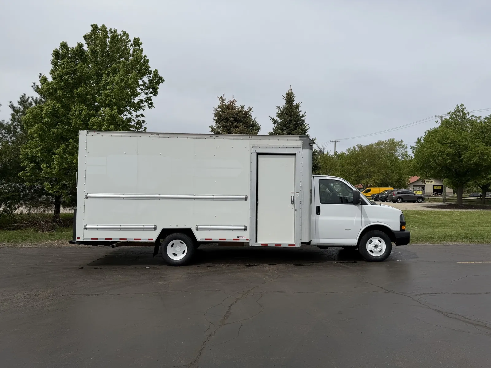 White 2022 GMC Savana 16 FT Box Truck with Shelves and Side Door for sale in Crystal Lake, IL