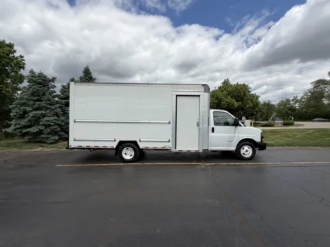 White 2022 GMC Savana 16 FT Box Truck with Shelves and Side Door for sale in Crystal Lake, IL