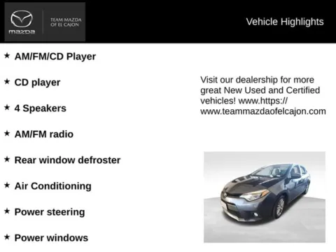 Another view of 2014 Toyota Corolla L for sale in El Cajon, CA at El Cajon Preowned
