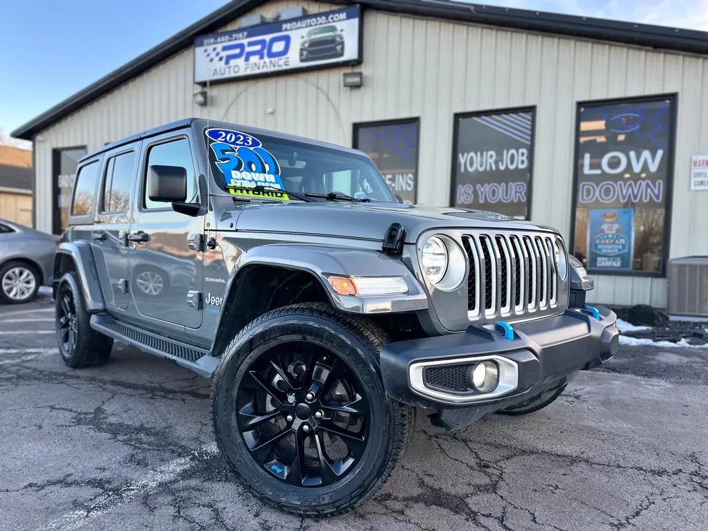 Gray 2023 JEEP WRANGLER SAHARA 4XE for sale in Crown Point, IN