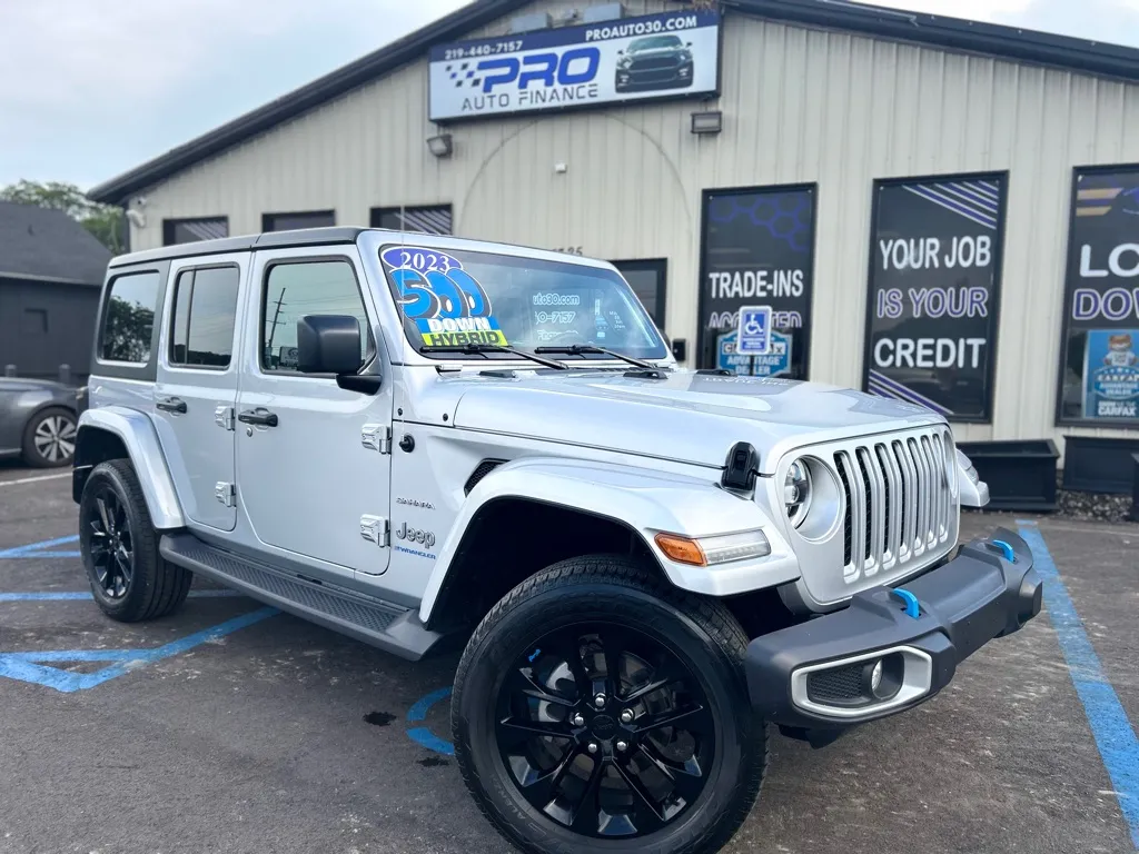 Silver 2023 JEEP WRANGLER SAHARA 4XE for sale in Crown Point, IN