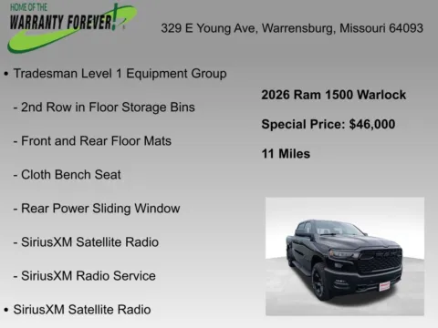 More photos of 2026 Ram 1500 Warlock at Warrensburg CDJR, MO