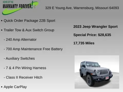 More photos of 2023 Jeep Wrangler Sport at Warrensburg CDJR, MO