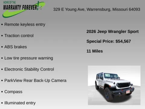 More photos of 2026 Jeep Wrangler Sport at Warrensburg CDJR, MO