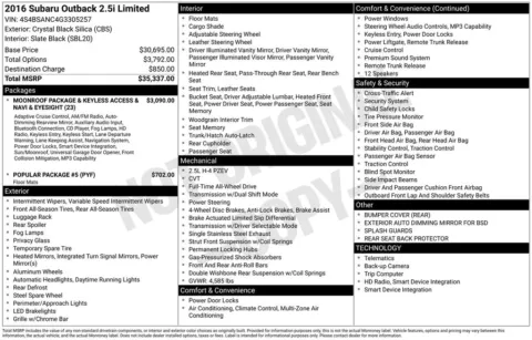 Another view of 2016 Subaru Outback 2.5i for sale in Longview, WA at Chevrolet Longview