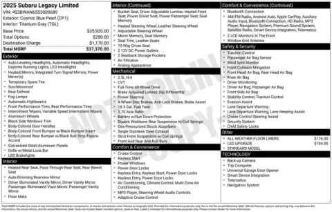 Another view of 2025 Subaru Legacy Limited for sale in Longview, WA at Bud Clary Chevrolet Longview