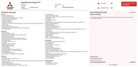 Photos of 2024 Mitsubishi Mirage ES for sale in Jacksonville, FL at Auto Boutique Florida