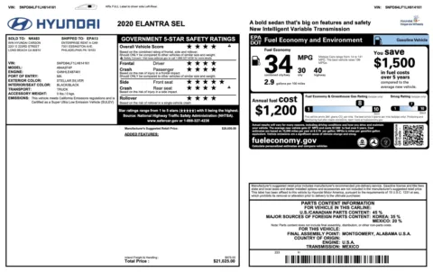 Photos of 2020 Hyundai Elantra SEL for sale in Jacksonville, FL at Auto Boutique Florida