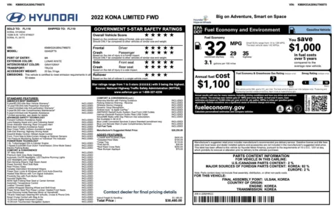 Photos of 2022 Hyundai Kona Limited for sale in Jacksonville, FL at Auto Boutique Florida