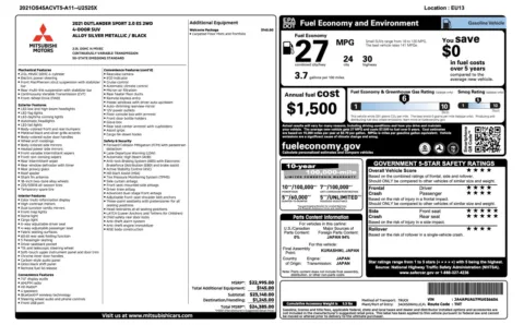 Photos of 2021 Mitsubishi Outlander Sport S for sale in Jacksonville, FL at Auto Boutique Florida