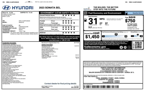 Photos of 2023 Hyundai Sonata SEL for sale in Jacksonville, FL at Auto Boutique Florida