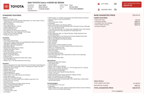 Photos of 2020 Toyota Camry SE for sale in Jacksonville, FL at Auto Boutique Florida