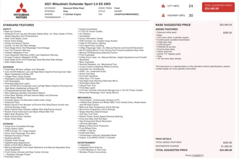 Photos of 2021 Mitsubishi Outlander Sport ES for sale in Jacksonville, FL at Auto Boutique Florida