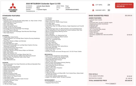 Photos of 2020 Mitsubishi Outlander Sport ES 2.0 for sale in Jacksonville, FL at Auto Boutique Florida