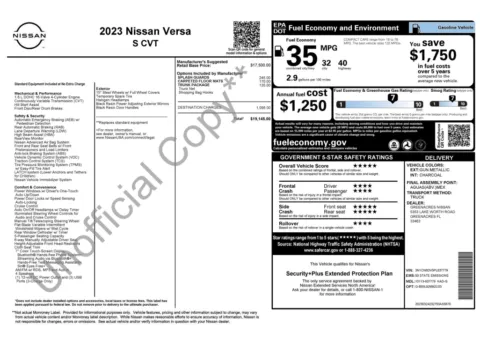 Photos of 2023 Nissan Versa S for sale in Jacksonville, FL at Auto Boutique Florida