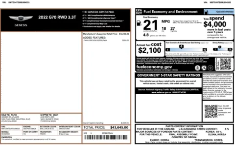 Photos of 2022 Genesis G70 3.3T for sale in Jacksonville, FL at Auto Boutique Florida