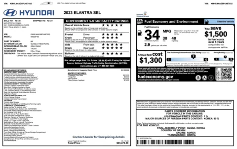 Photos of 2023 Hyundai Elantra SEL for sale in Jacksonville, FL at Auto Boutique Florida