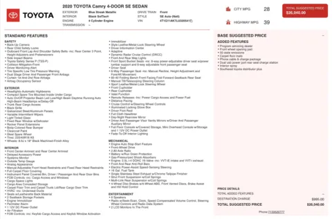 Photos of 2020 Toyota Camry SE for sale in Jacksonville, FL at Auto Boutique Florida