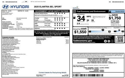 Photos of 2025 Hyundai Elantra SEL Sport for sale in Jacksonville, FL at Auto Boutique Florida