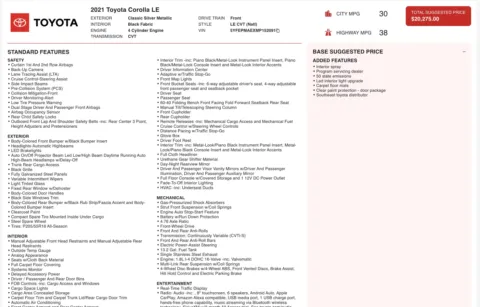 Photos of 2021 Toyota Corolla LE for sale in Jacksonville, FL at Auto Boutique Florida