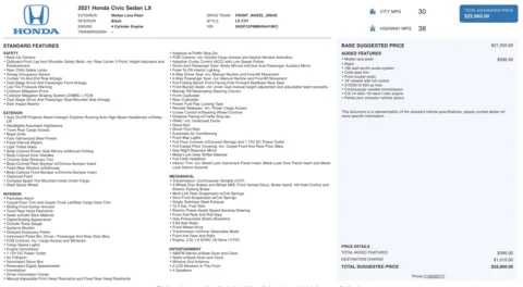 Photos of 2021 Honda Civic Sedan LX for sale in Jacksonville, FL at Auto Boutique Florida