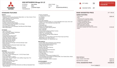 Photos of 2020 Mitsubishi Mirage G4 LE for sale in Jacksonville, FL at Auto Boutique Florida