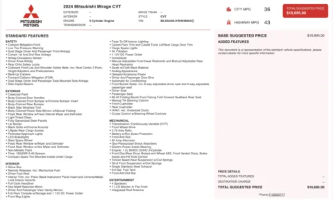 Photos of 2024 Mitsubishi Mirage ES for sale in Jacksonville, FL at Auto Boutique Florida