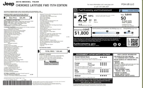 Photos of 2016 Jeep Cherokee 75th Anniversary for sale in Jacksonville, FL at Auto Boutique Florida