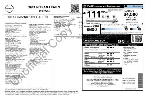 Photos of 2021 Nissan LEAF S for sale in Jacksonville, FL at Auto Boutique Florida