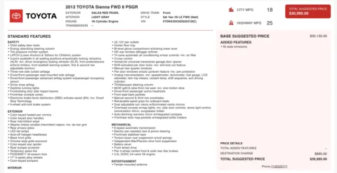 Photos of 2013 Toyota Sienna LE for sale in Jacksonville, FL at Auto Boutique Florida