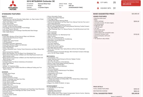 Photos of 2016 Mitsubishi Outlander SE for sale in Jacksonville, FL at Auto Boutique Florida