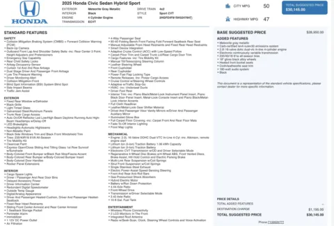 Photos of 2025 Honda Civic Sedan Hybrid Sport for sale in Jacksonville, FL at Auto Boutique Florida