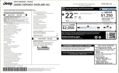 Photos of 2016 Jeep Grand Cherokee Overland for sale in Jacksonville, FL at Auto Boutique Florida