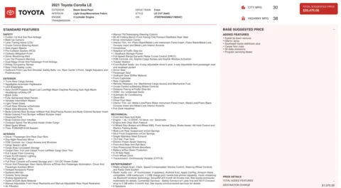 Photos of 2021 Toyota Corolla LE for sale in Jacksonville, FL at Auto Boutique Florida