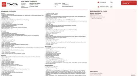 Photos of 2020 Toyota Corolla LE for sale in Jacksonville, FL at Auto Boutique Florida