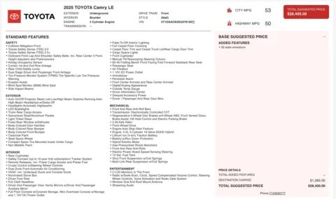 Photos of 2025 Toyota Camry LE for sale in Jacksonville, FL at Auto Boutique Florida