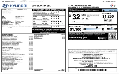 Photos of 2018 Hyundai Elantra SEL for sale in Jacksonville, FL at Auto Boutique Florida