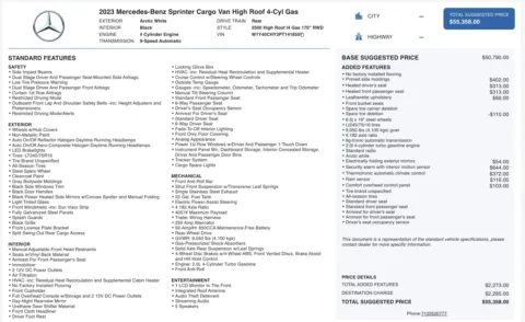 Photos of 2023 Mercedes-Benz Sprinter Cargo Van 2500 for sale in Jacksonville, FL at Auto Boutique Florida