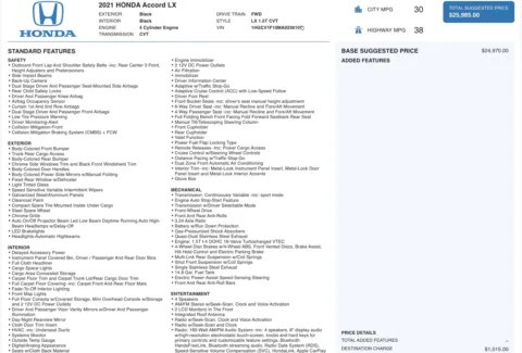 Photos of 2021 Honda Accord Sedan LX for sale in Jacksonville, FL at Auto Boutique Florida