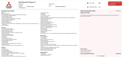 Photos of 2022 Mitsubishi Mirage G4 LE for sale in Jacksonville, FL at Auto Boutique Florida