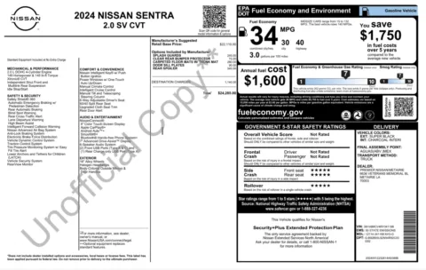 Photos of 2024 Nissan Sentra SV for sale in Jacksonville, FL at Auto Boutique Florida