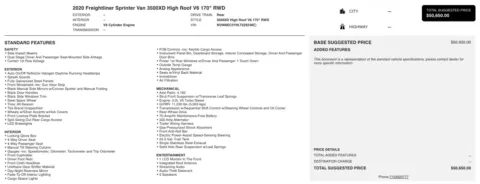 Photos of 2020 Freightliner Sprinter Crew Van 3500XD for sale in Jacksonville, FL at Auto Boutique Florida