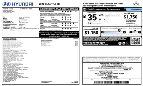 Photos of 2020 Hyundai Elantra SE for sale in Jacksonville, FL at Auto Boutique Florida