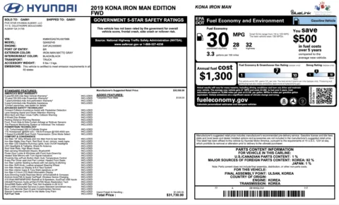 More photos of 2019 Hyundai Kona Iron Man at Auto Boutique Florida, FL