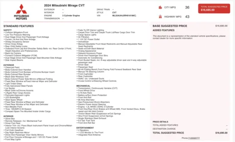 Photos of 2024 Mitsubishi Mirage ES for sale in Jacksonville, FL at Auto Boutique Florida