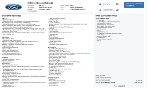 Photos of 2021 Ford Bronco Badlands for sale in Jacksonville, FL at Auto Boutique Florida