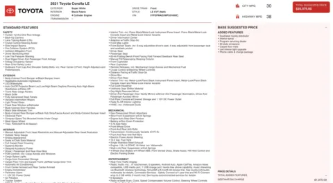 Photos of 2021 Toyota Corolla LE for sale in Jacksonville, FL at Auto Boutique Florida