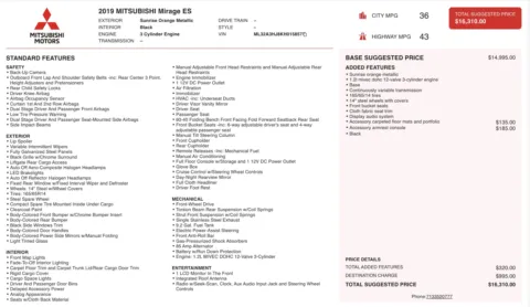 Photos of 2019 Mitsubishi Mirage ES for sale in Jacksonville, FL at Auto Boutique Florida