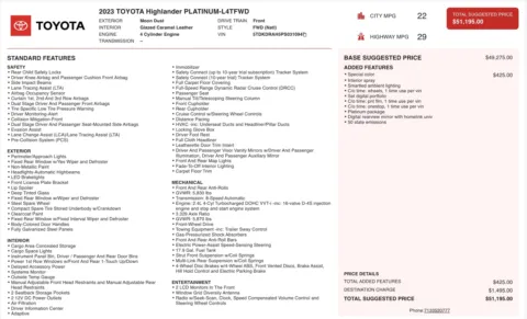 Photos of 2023 Toyota Highlander Platinum for sale in Jacksonville, FL at Auto Boutique Florida