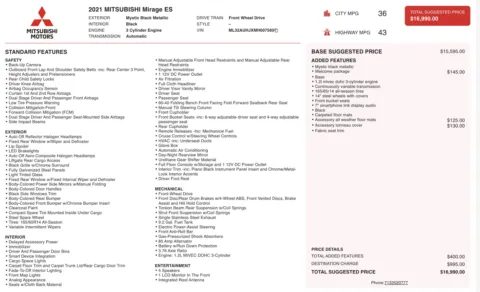 Photos of 2021 Mitsubishi Mirage ES for sale in Jacksonville, FL at Auto Boutique Florida